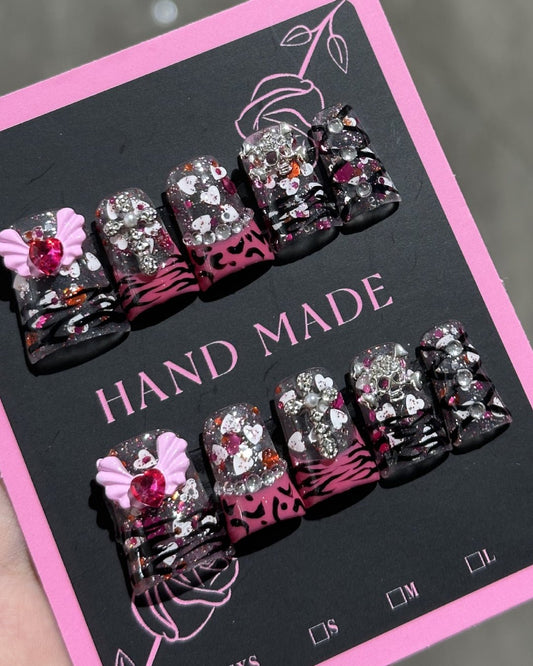 GyaruLab Dark Cherry Crystal Press On Nails - GyaruLab