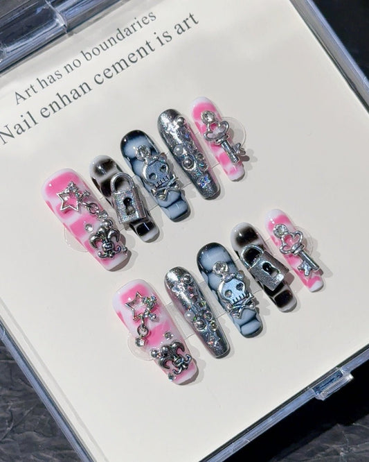 GyaruLab Dark Chrome Lock Press On Nails - GyaruLab