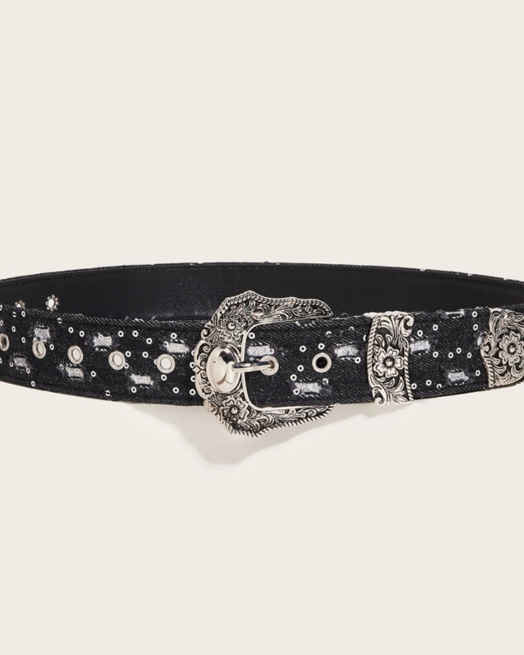 GyaruLab Denim Western Floral Buckle Belt - GyaruLab