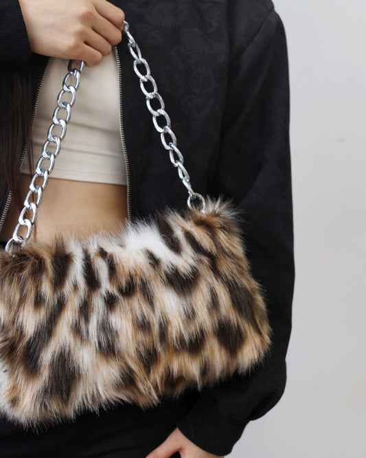 GyaruLab Faux Fur Leopard Shoulder Bag - GyaruLab