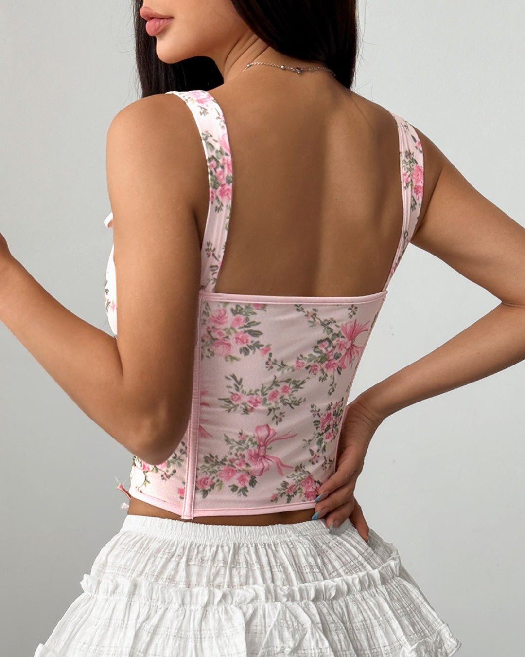 GyaruLab Floral Lace - Up Corset Cami Top - GyaruLab