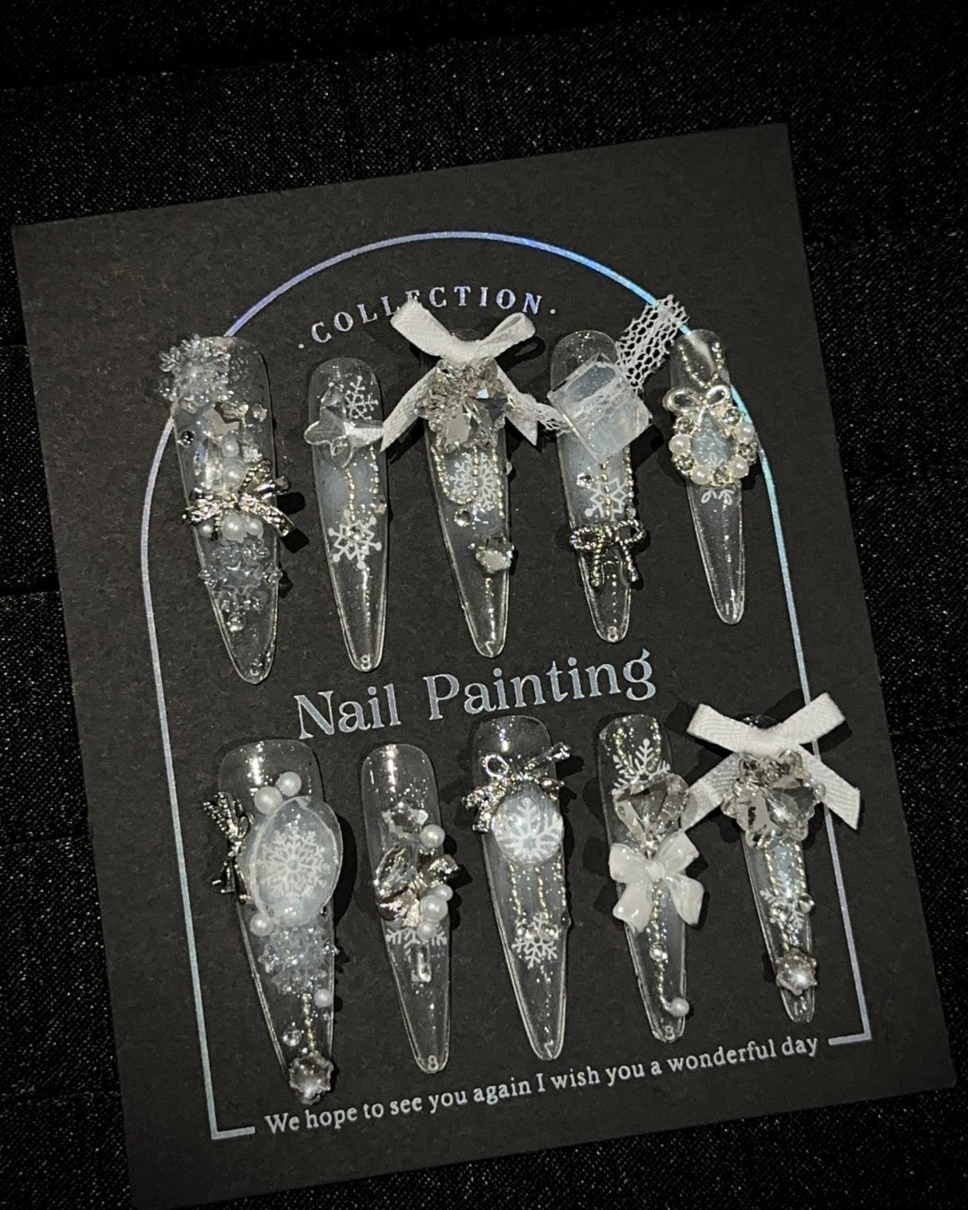 GyaruLab "Frost Angel" Lace & Silver Snow Nails - GyaruLab