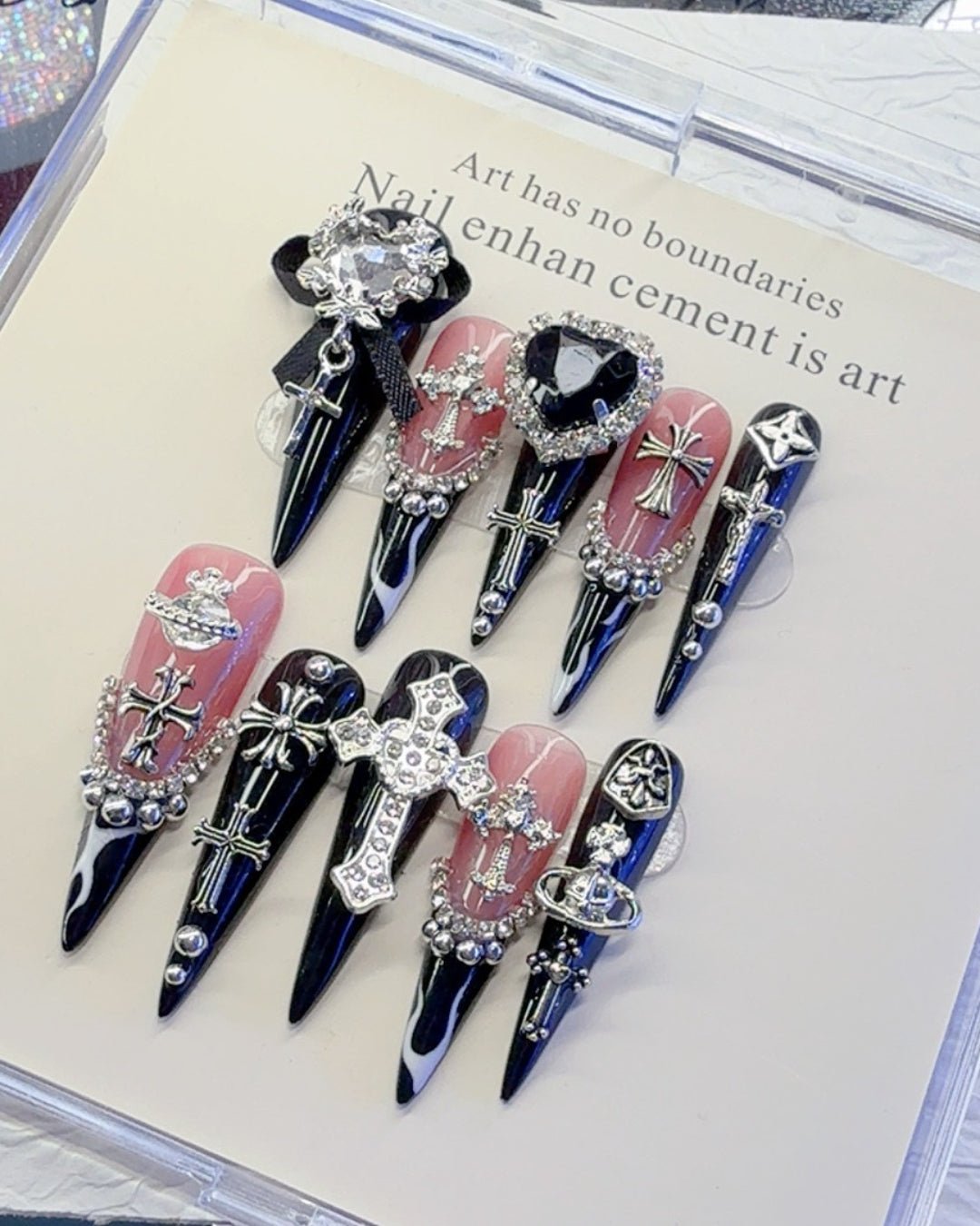 GyaruLab Gothic Cross Chrome Press On Nails - GyaruLab