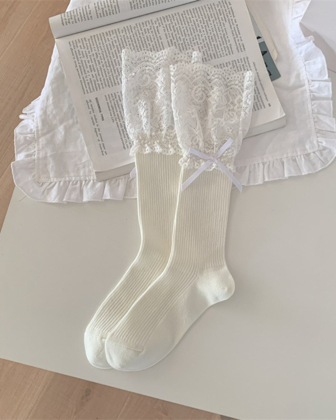 GyaruLab Hime Lace Ribbon Socks – Cute Gyaru Bow Socks - GyaruLab