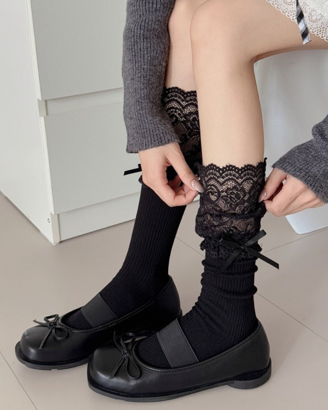GyaruLab Hime Lace Ribbon Socks – Cute Gyaru Bow Socks - GyaruLab