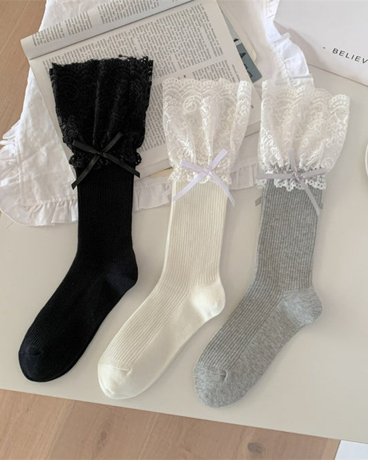 GyaruLab Hime Lace Ribbon Socks – Cute Gyaru Bow Socks - GyaruLab