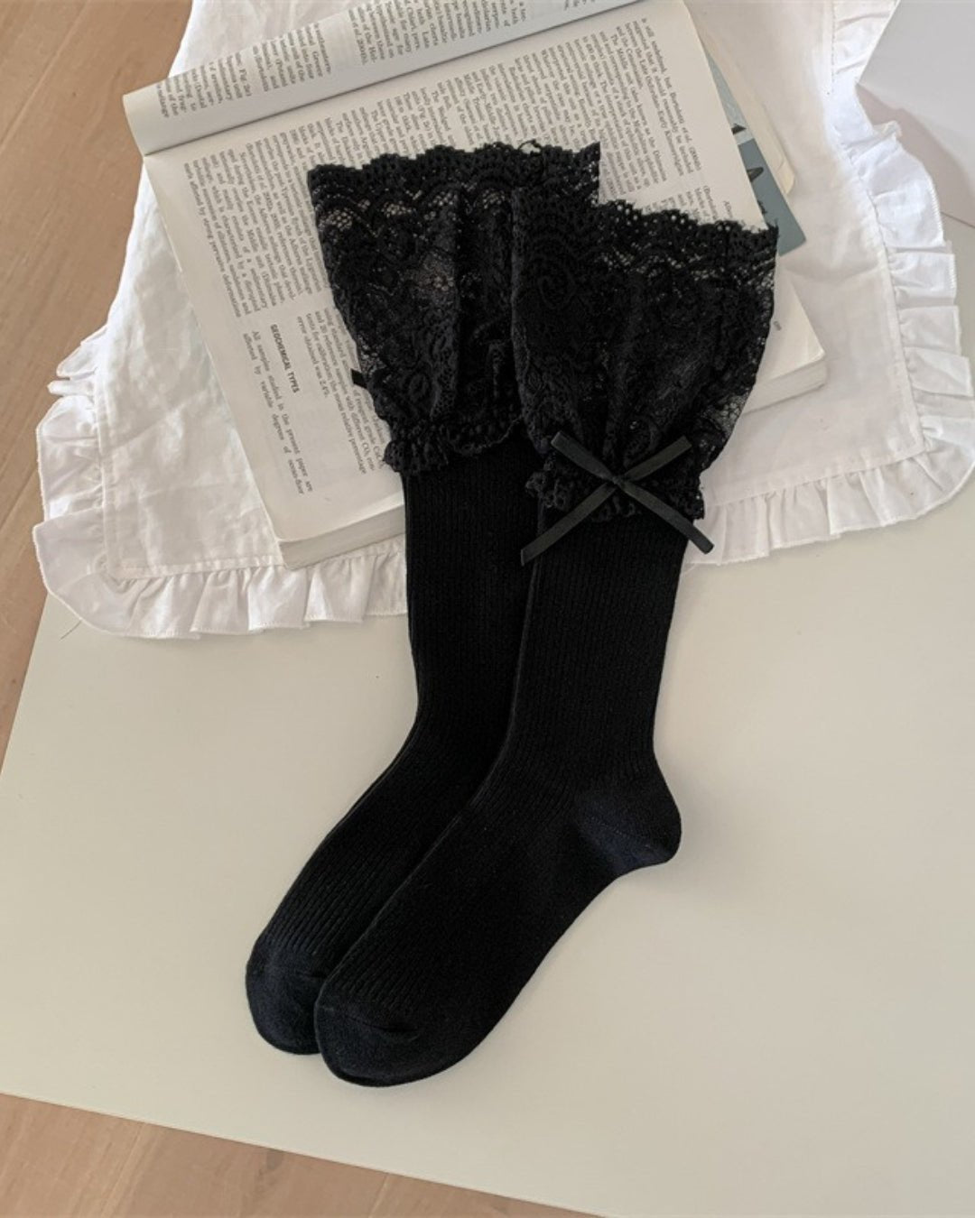 GyaruLab Hime Lace Ribbon Socks – Cute Gyaru Bow Socks - GyaruLab