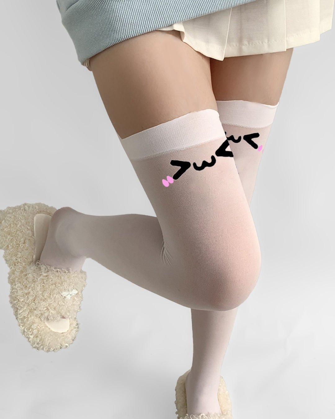Gyarulab Kawaii Face Thigh High Anime Stockings - GyaruLab