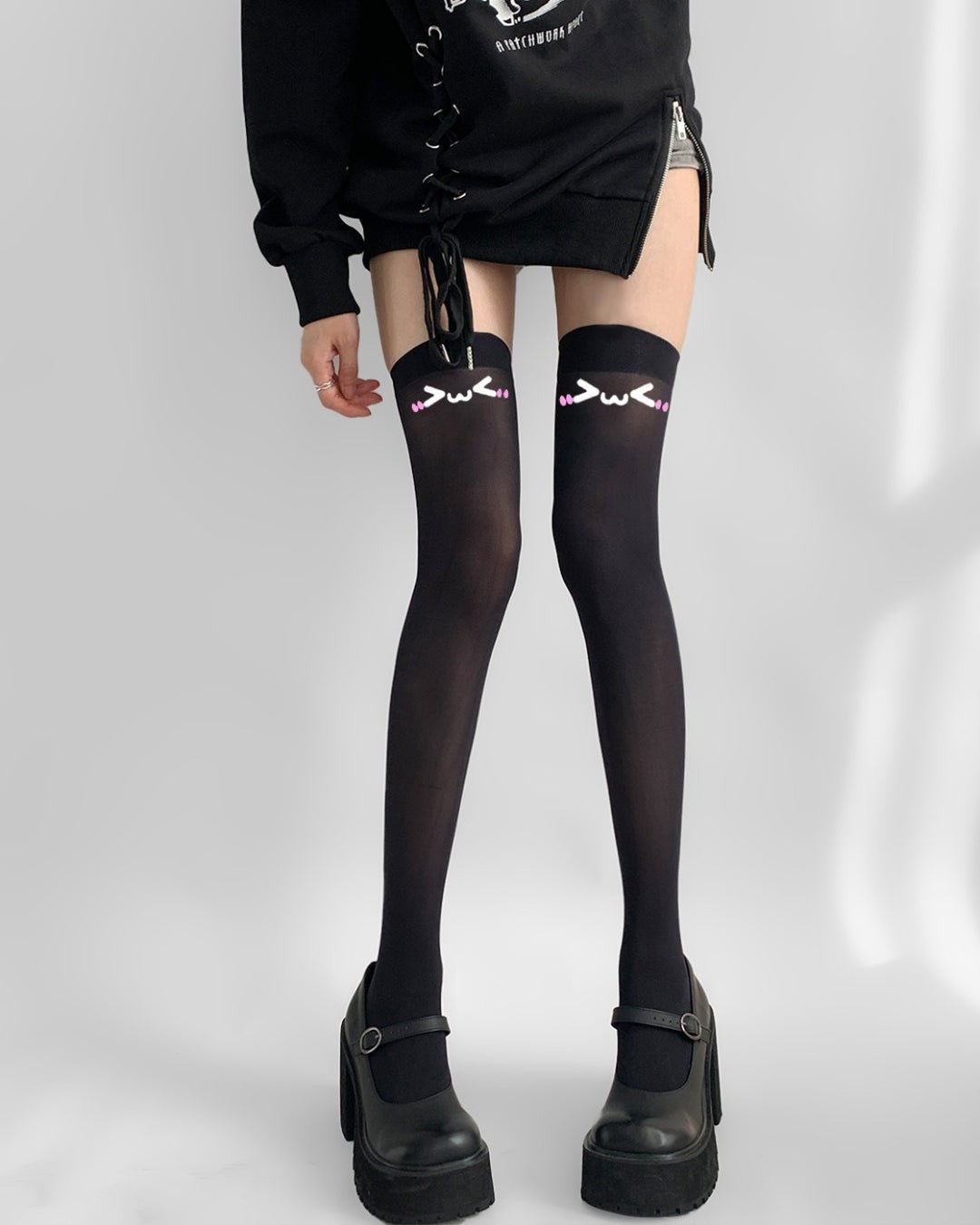 Gyarulab Kawaii Face Thigh High Anime Stockings - GyaruLab