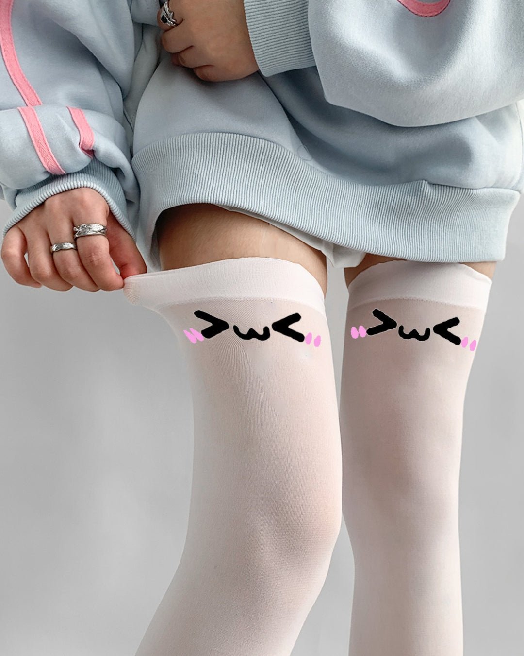 Gyarulab Kawaii Face Thigh High Anime Stockings - GyaruLab