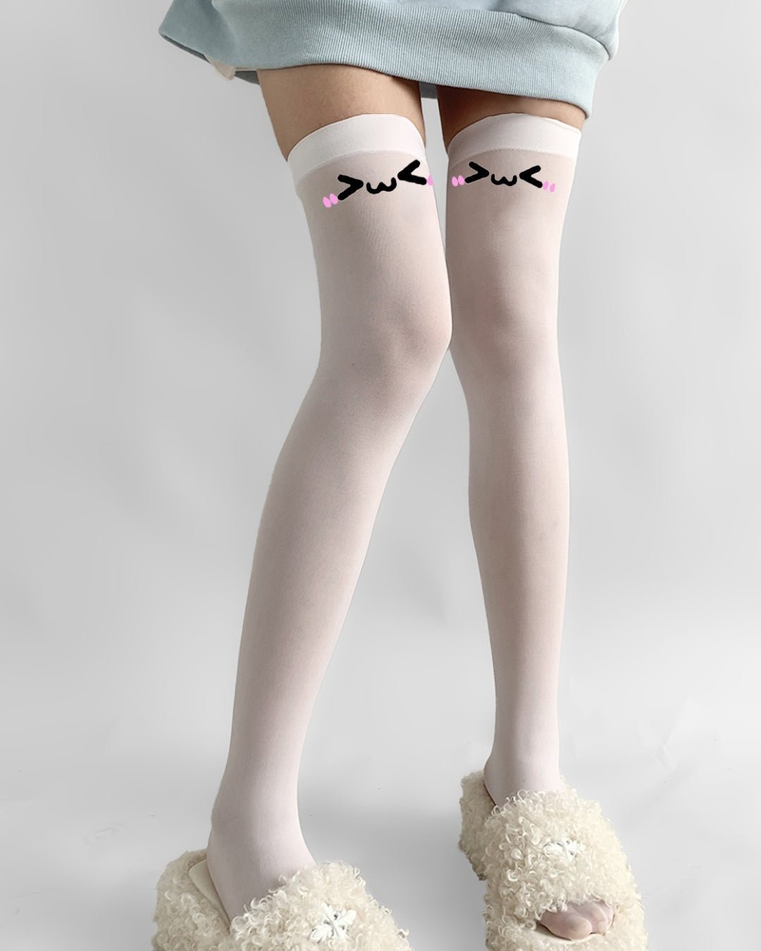 Gyarulab Kawaii Face Thigh High Anime Stockings - GyaruLab