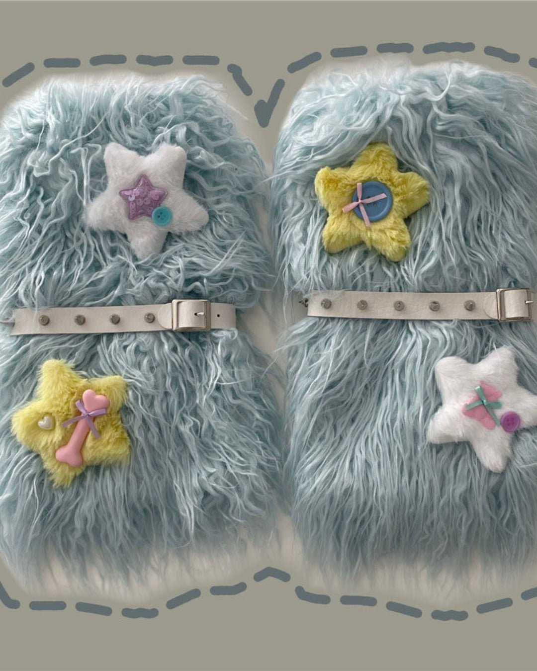 GyaruLab Kawaii Furry Fluffy Star Leg Warmers - GyaruLab
