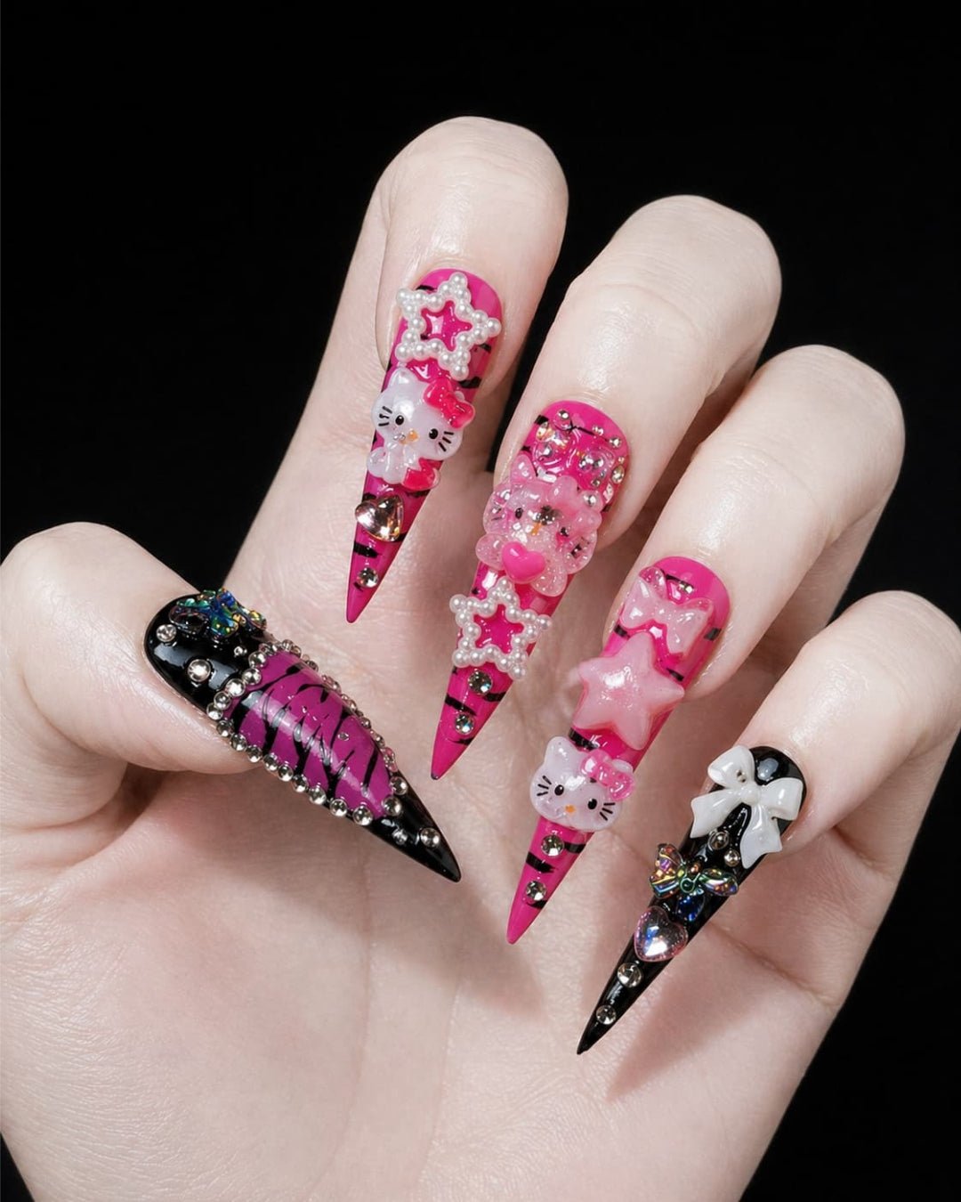 GyaruLab Kitty Glam Spike Press-On Nails - GyaruLab