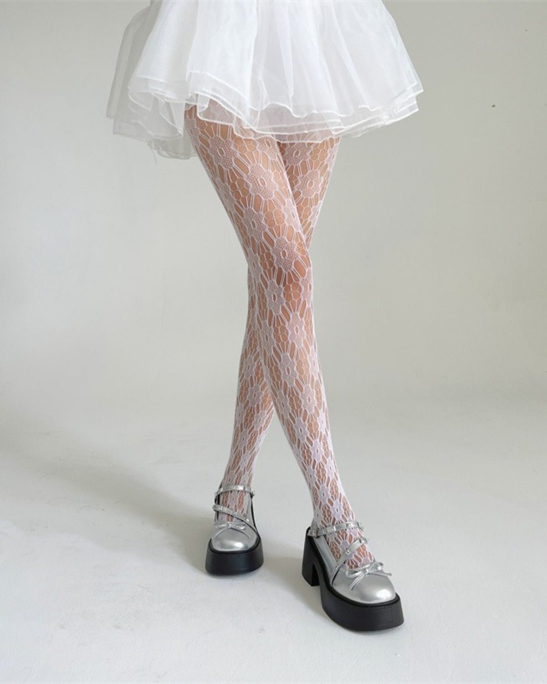 GyaruLab Lace Fishnet Tights – Y2K Floral Sheer Gyaru Stockings - GyaruLab