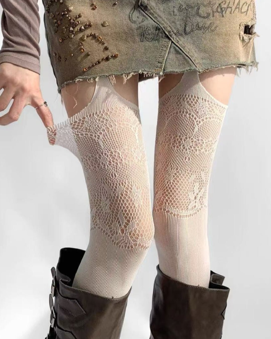 Gyarulab Lace Pattern Sheer Thigh High Tights - GyaruLab