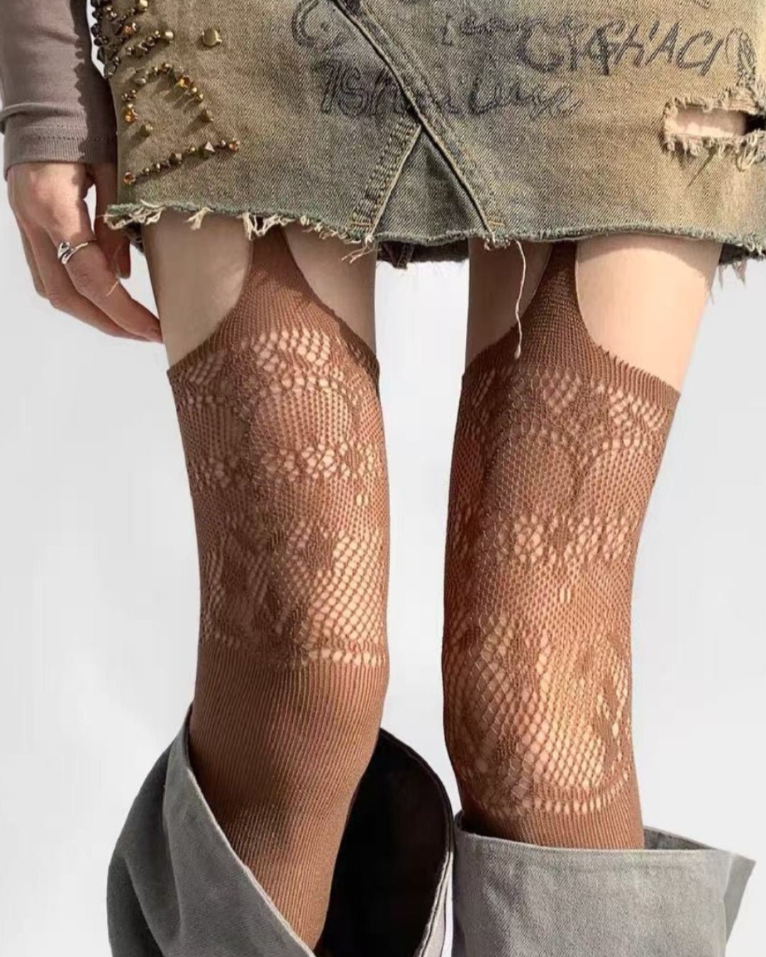 Gyarulab Lace Pattern Sheer Thigh High Tights - GyaruLab