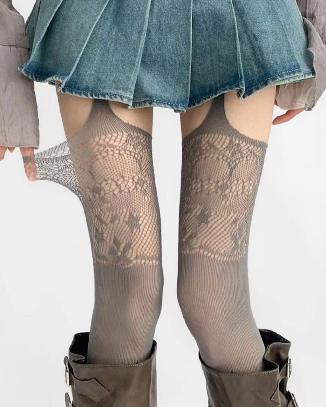 Gyarulab Lace Pattern Sheer Thigh High Tights - GyaruLab