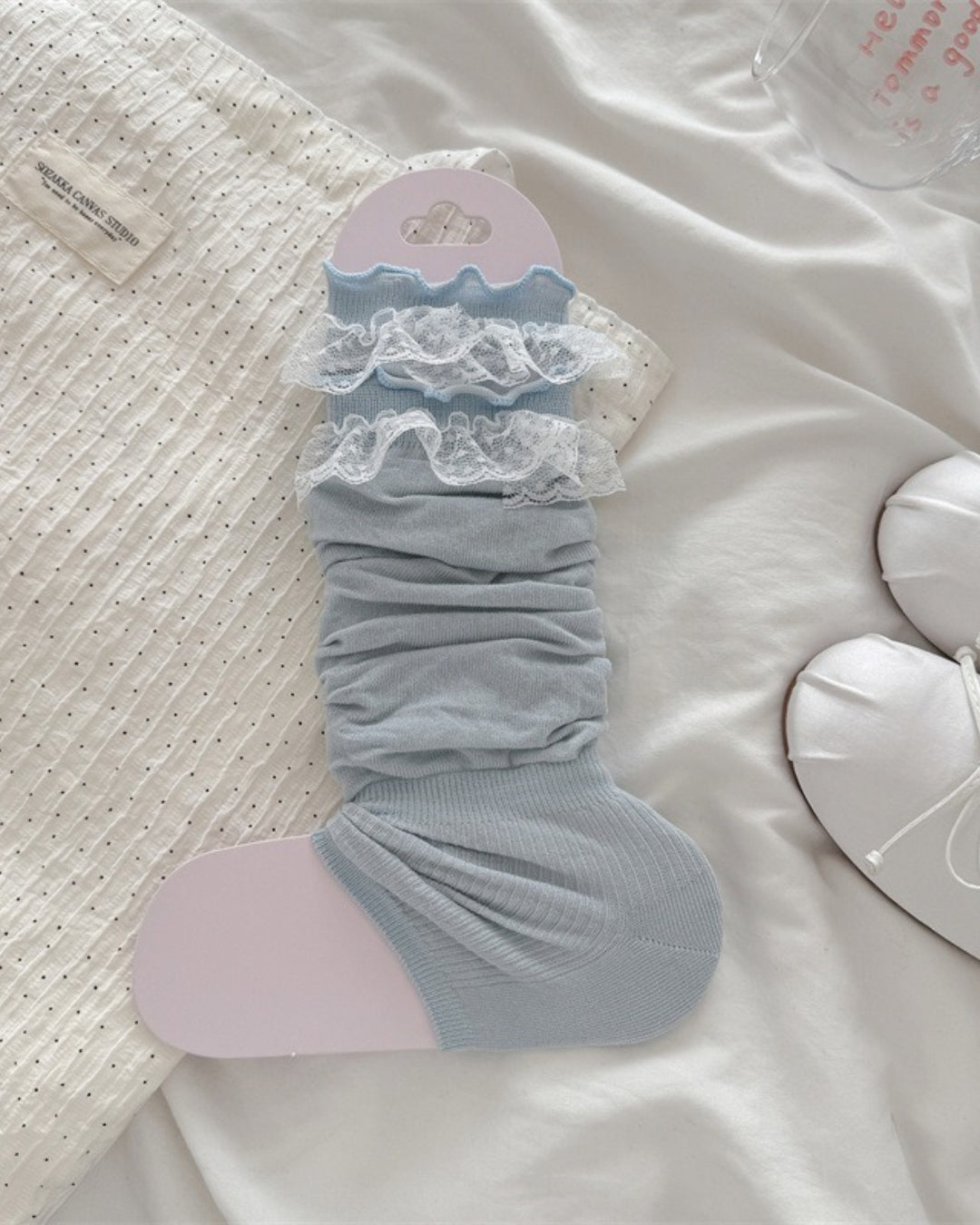 GyaruLab Lace Ruffle Layering Knee Socks - GyaruLab