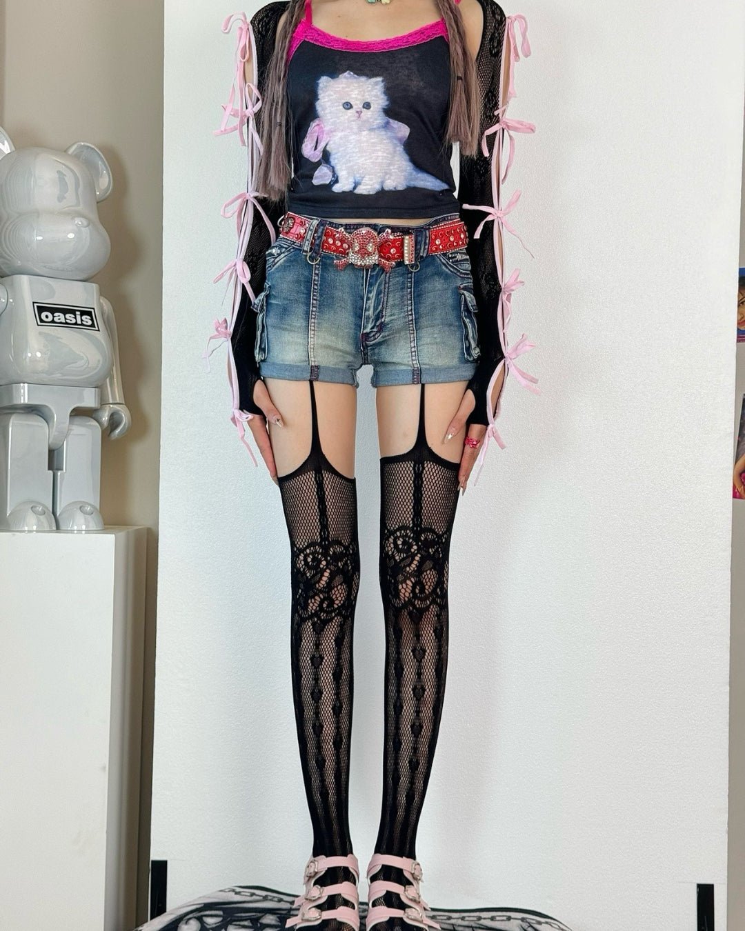 GyaruLab Lace Suspender Thigh High Y2K Stockings - GyaruLab