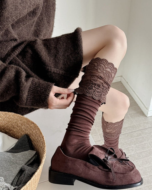 GyaruLab Lace Top Knee High Socks – Elegant Gyaru Long Socks - GyaruLab