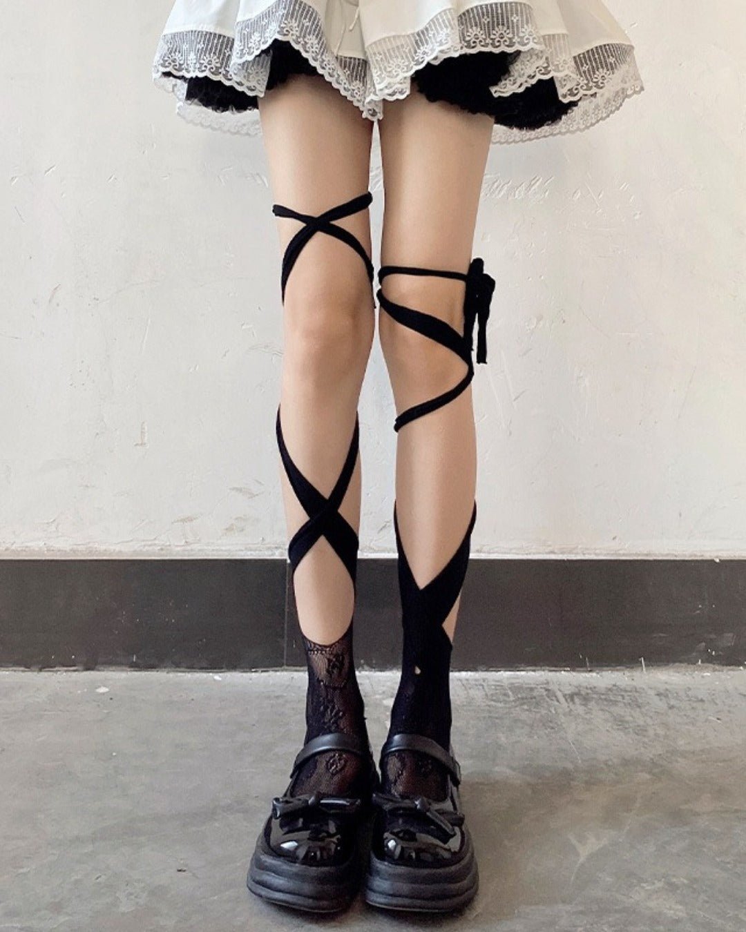 GyaruLab Lace - Up Ribbon Leg Wrap Socks - GyaruLab