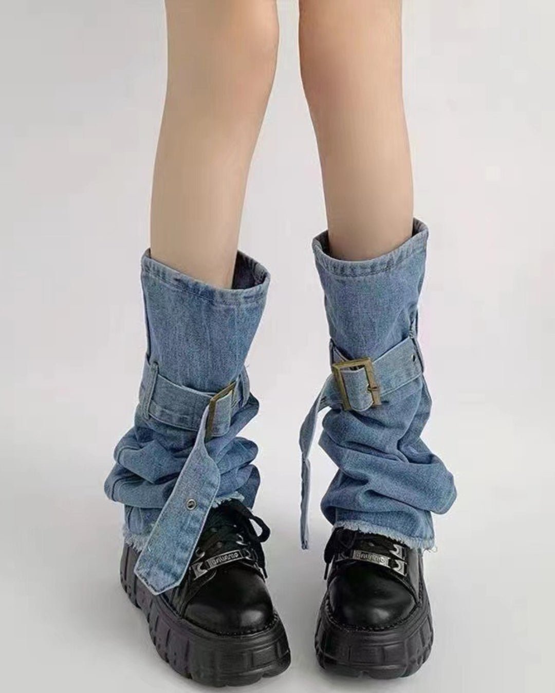 Gyarulab Layered Denim Faux Stacked Jeans Leg Warmers - GyaruLab