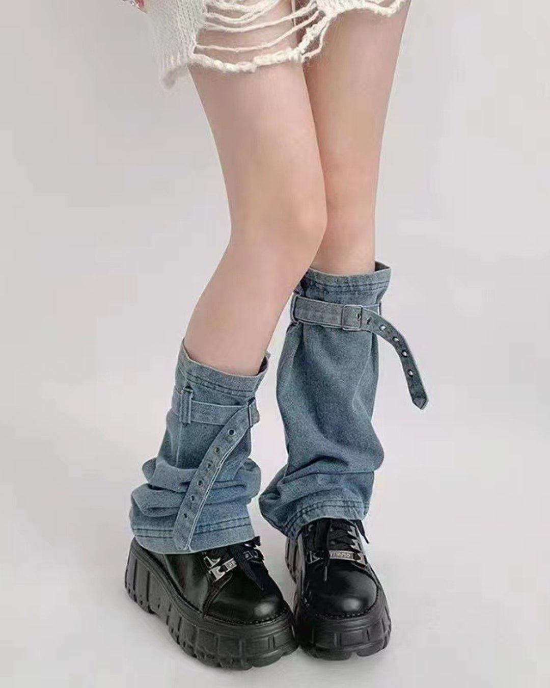 Gyarulab Layered Denim Faux Stacked Jeans Leg Warmers - GyaruLab