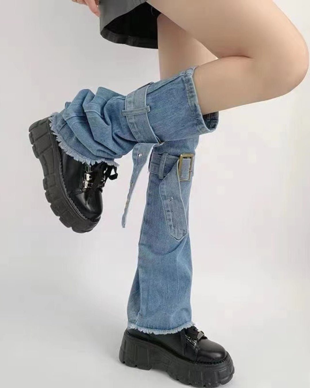 Gyarulab Layered Denim Faux Stacked Jeans Leg Warmers - GyaruLab