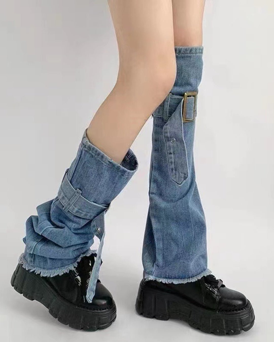 Gyarulab Layered Denim Faux Stacked Jeans Leg Warmers - GyaruLab