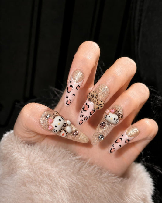 GyaruLab Leopard Kitty Press-On Nail Set - GyaruLab