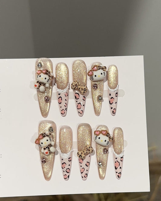 GyaruLab Leopard Kitty Press-On Nail Set - GyaruLab