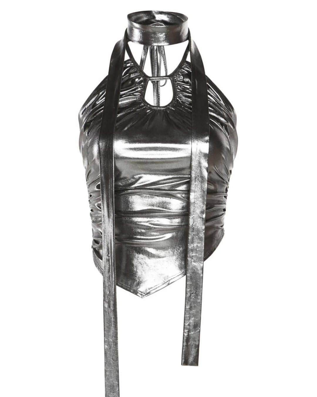 GyaruLab Metallic Liquid Gloss Halter Top - Pink & Silver - GyaruLab