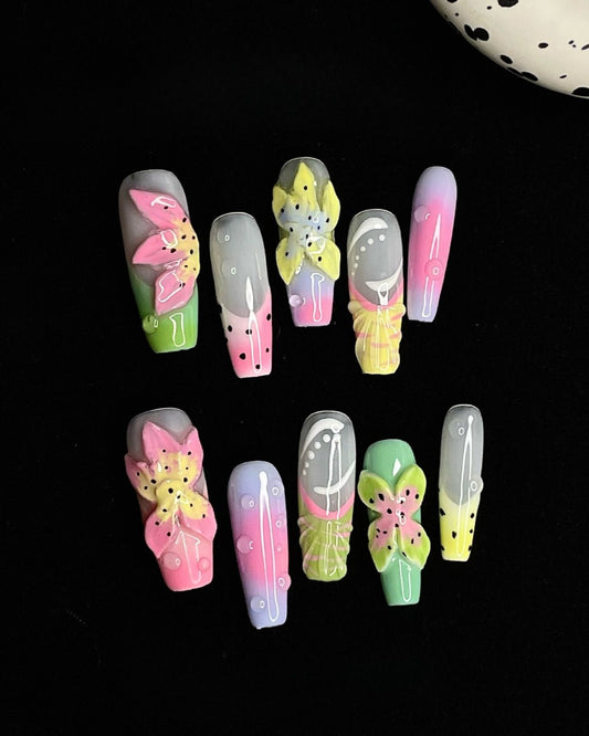 GyaruLab "Neon Dew" 3D Frosted Bloom Nails - GyaruLab