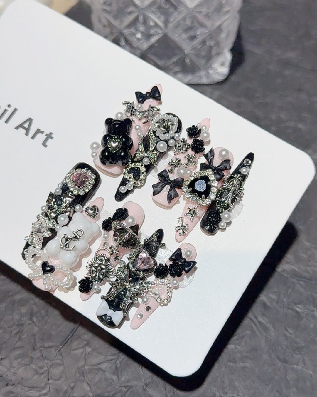 GyaruLab "Obsidian Angel" Dark Gothic Nails - GyaruLab