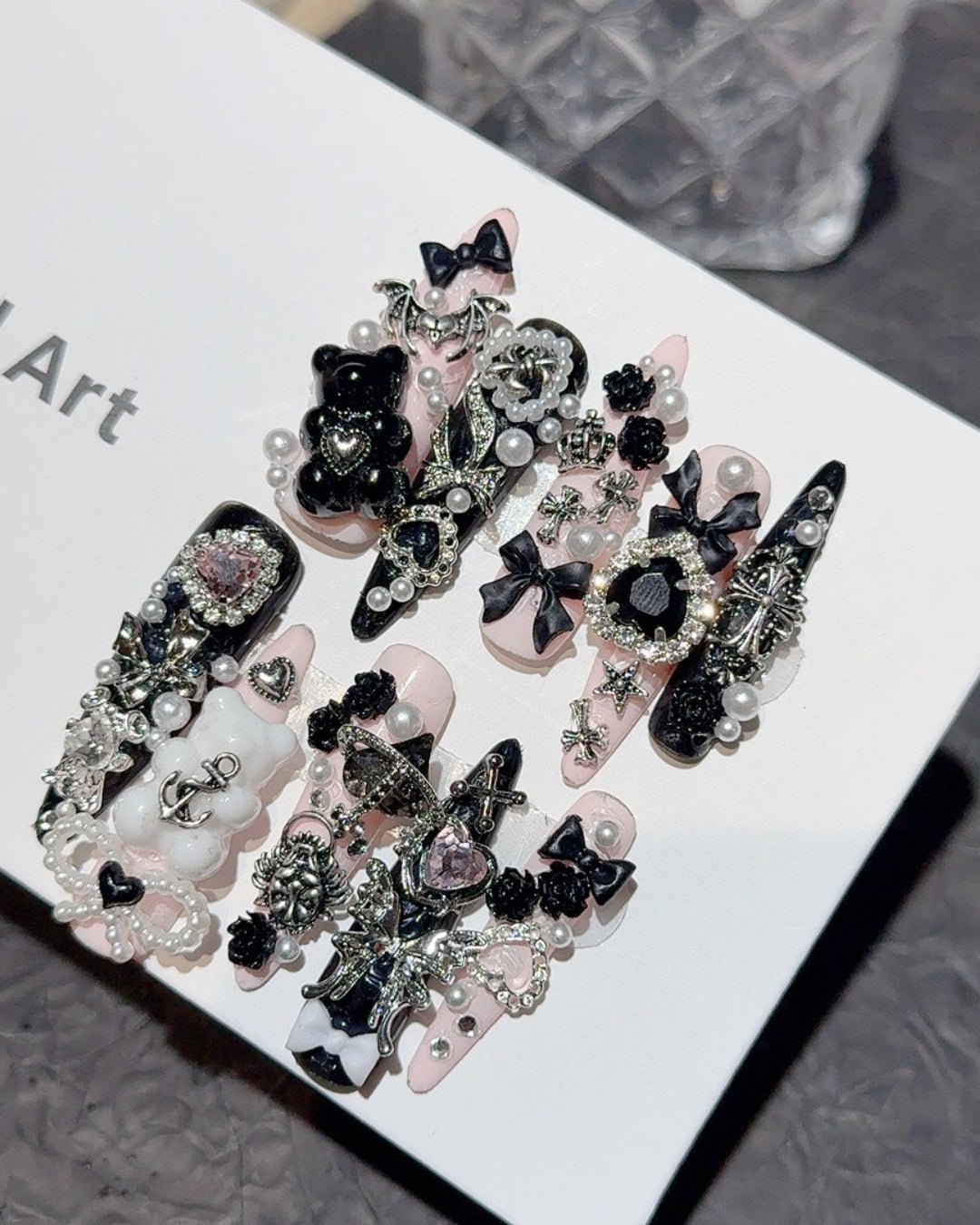 GyaruLab "Obsidian Angel" Dark Gothic Nails - GyaruLab