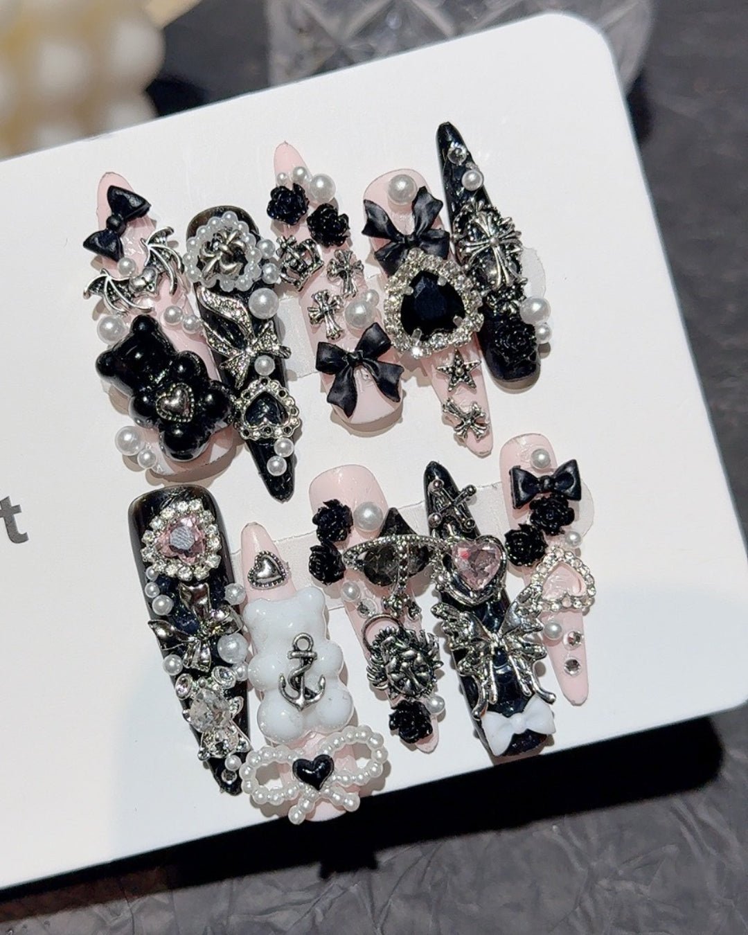 GyaruLab "Obsidian Angel" Dark Gothic Nails - GyaruLab