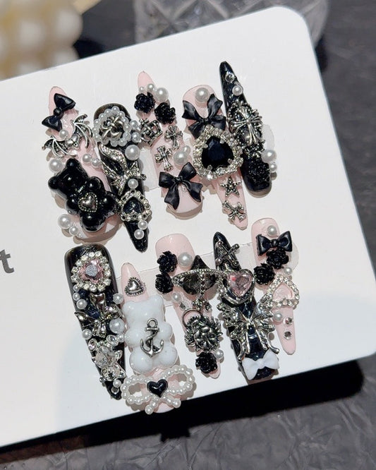 GyaruLab "Obsidian Angel" Dark Gothic Nails - GyaruLab