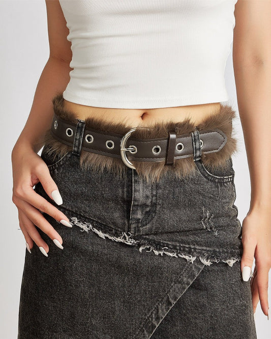 GyaruLab Onee Gyaru Fur Trim Waist Belt - GyaruLab