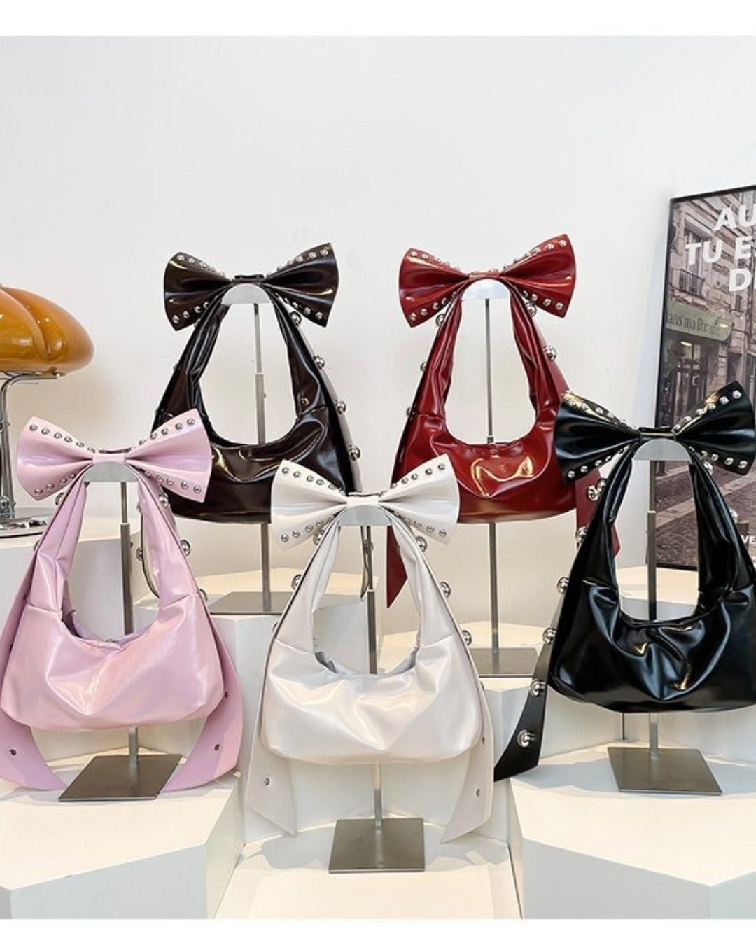 GyaruLab Patent Bow Studded Shoulder Bag - GyaruLab