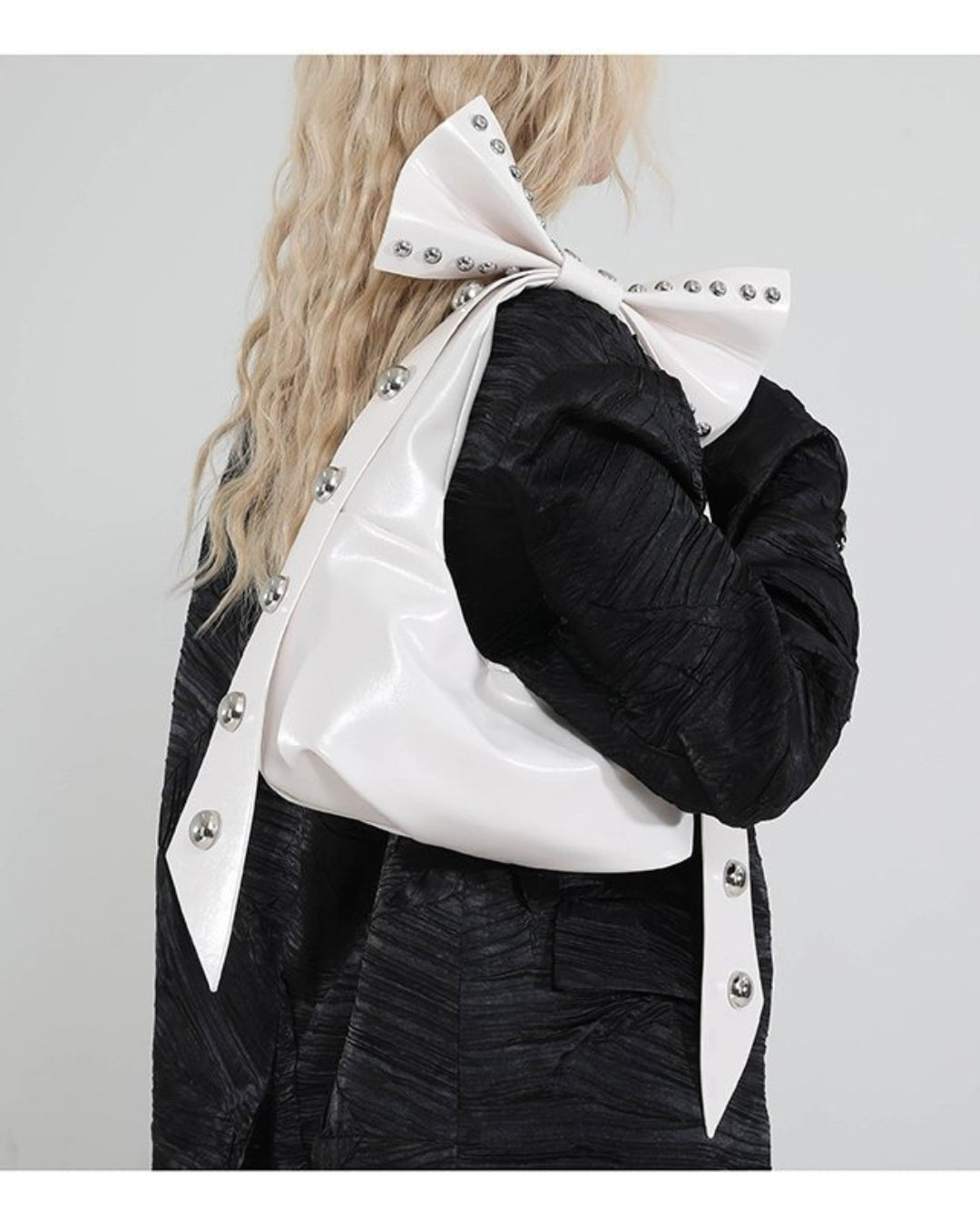 GyaruLab Patent Bow Studded Shoulder Bag - GyaruLab