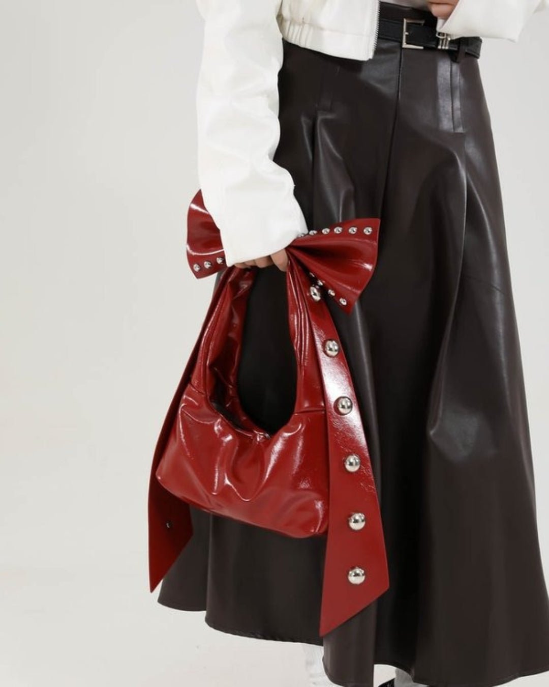 GyaruLab Patent Bow Studded Shoulder Bag - GyaruLab