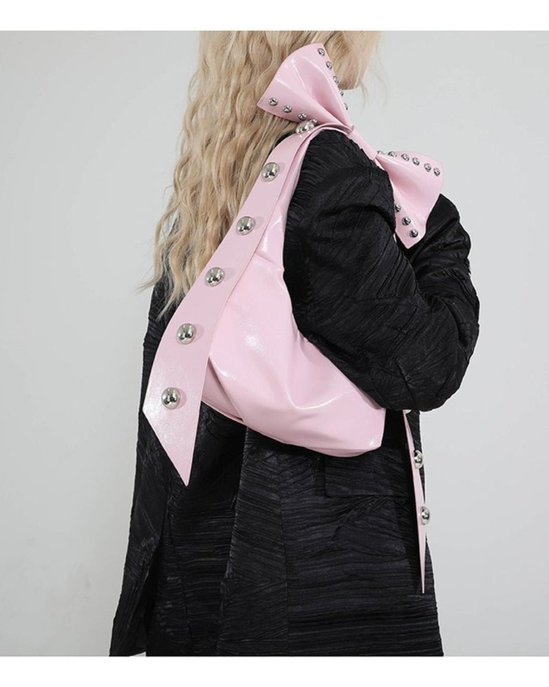 GyaruLab Patent Bow Studded Shoulder Bag - GyaruLab