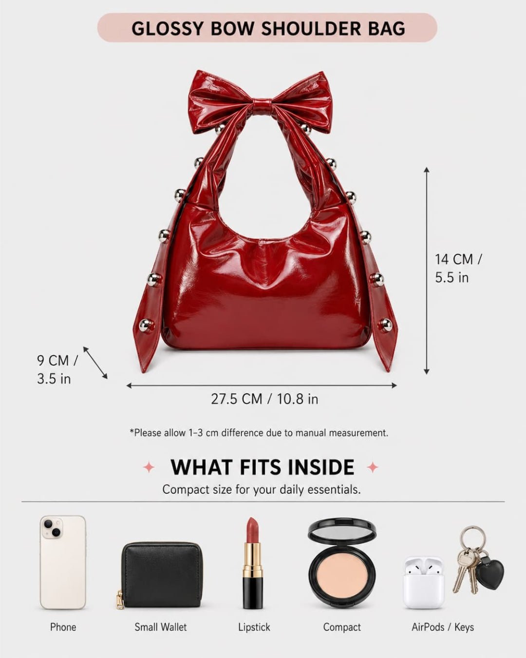 GyaruLab Patent Bow Studded Shoulder Bag - GyaruLab