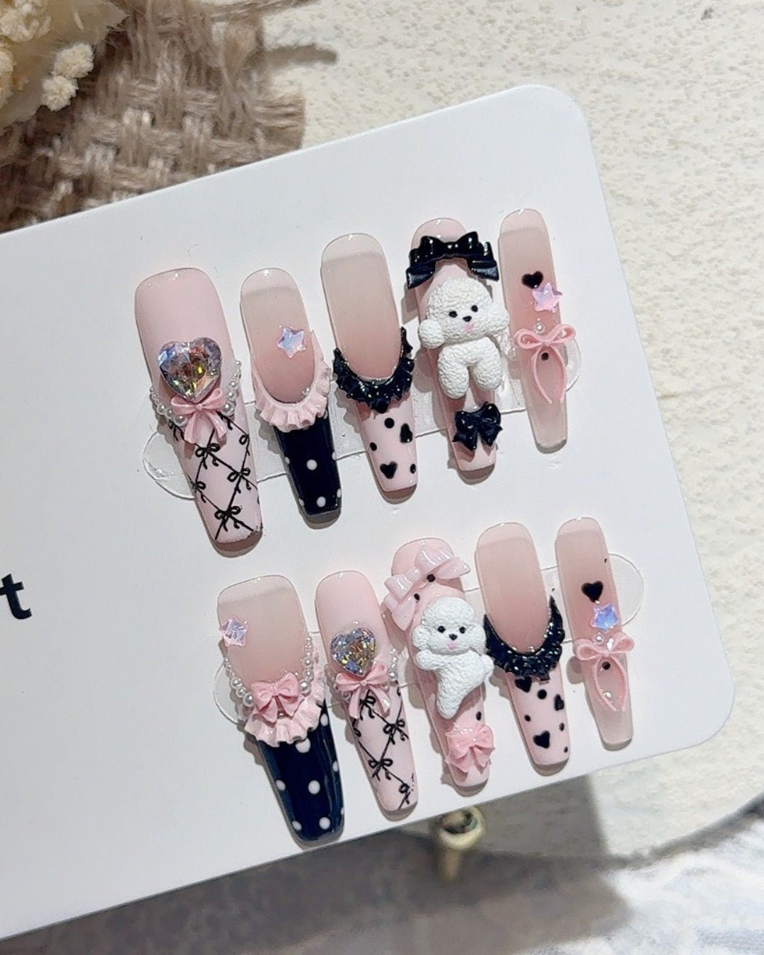 GyaruLab "Poodle Palace" Lace Ribbon Nails - GyaruLab