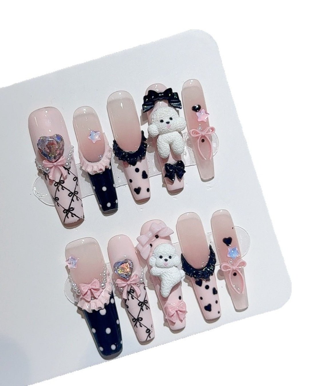 GyaruLab "Poodle Palace" Lace Ribbon Nails - GyaruLab
