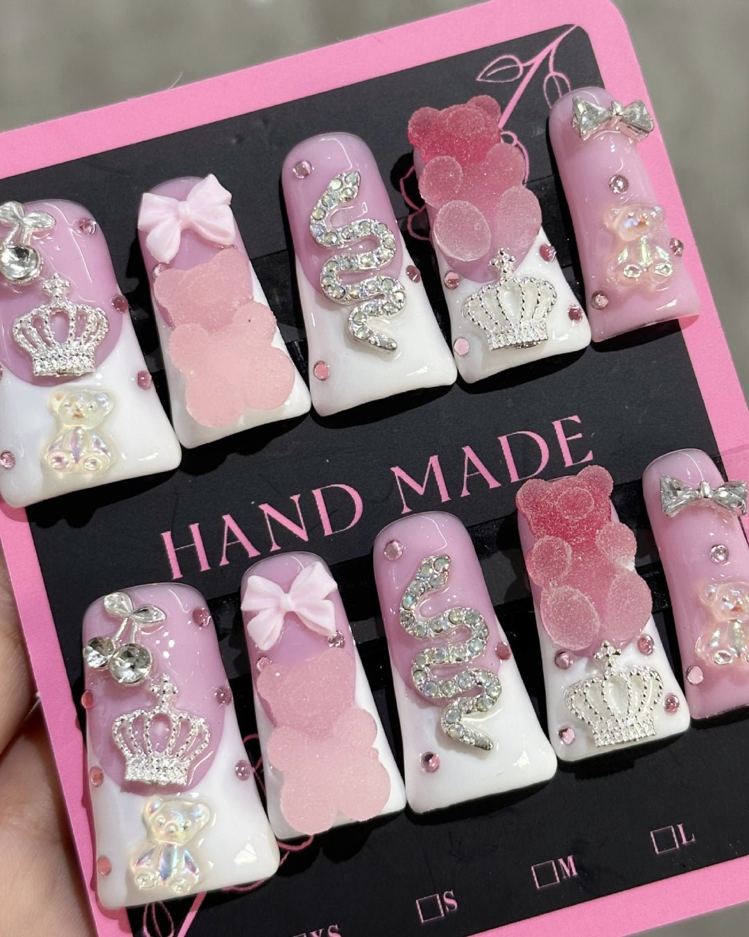 Gyarulab Princess Press-On Pink Bling 3D Nail Set - GyaruLab