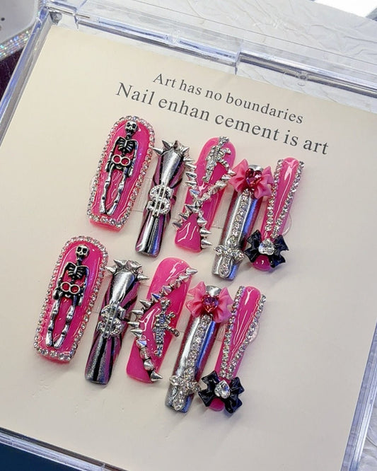 GyaruLab "Punk Skeleton" Chrome Rock Nails - GyaruLab