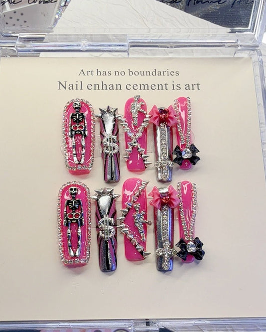 GyaruLab "Punk Skeleton" Chrome Rock Nails - GyaruLab