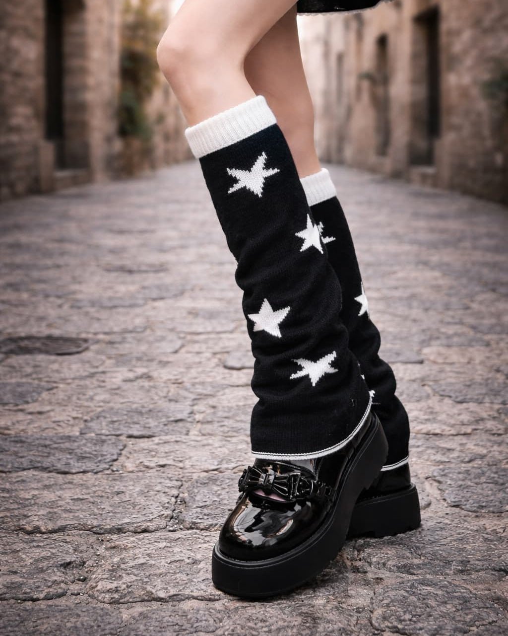 GyaruLab Reversible Star Pattern Knit Leg Warmers - GyaruLab