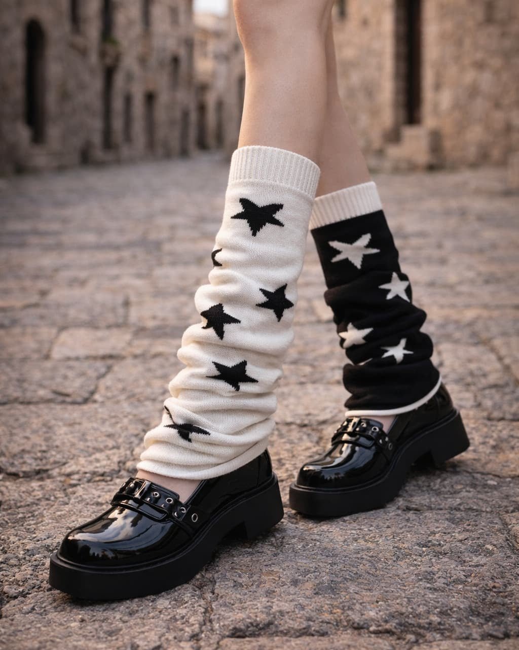 GyaruLab Reversible Star Pattern Knit Leg Warmers - GyaruLab